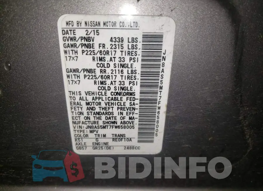 JN8AS5MT7FW658005 Photo# 12