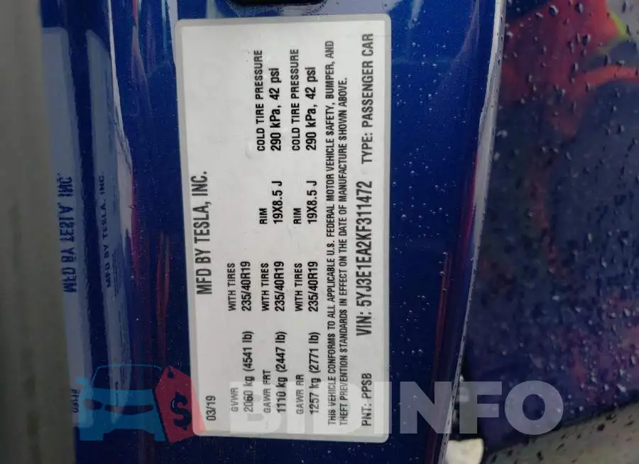 5YJ3E1EA2KF311472 Photo# 12