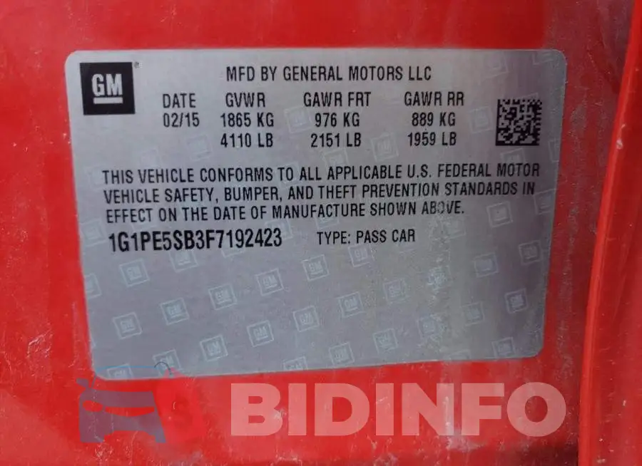 1G1PE5SB3F7192423 Photo# 12