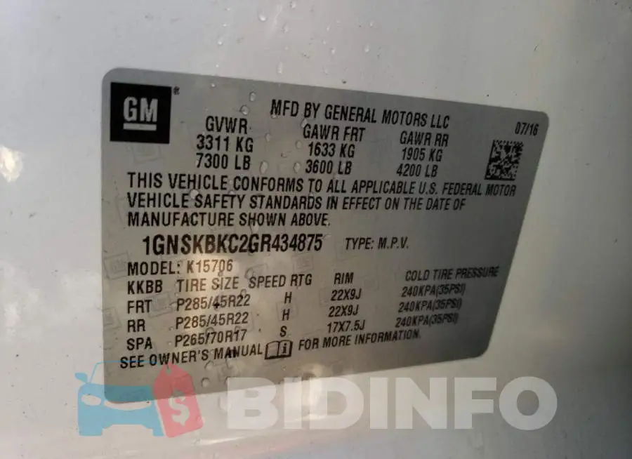 1GNSKBKC2GR434875 Photo# 13