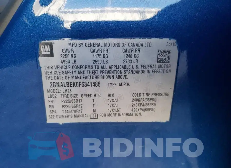 2GNALBEK0F6341486 Photo# 13