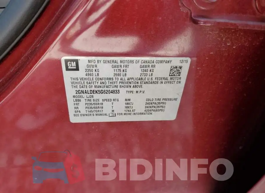 2GNALDEK5G6204833 Photo# 13