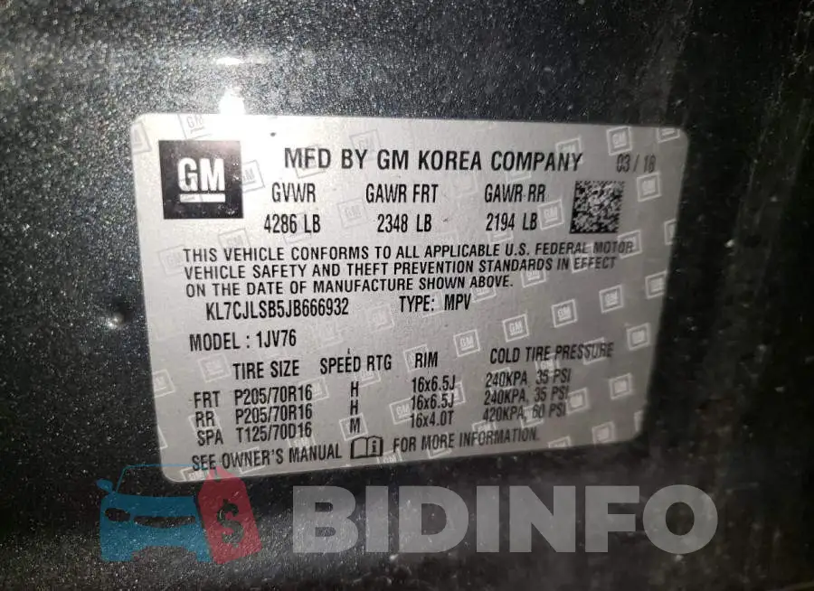 KL7CJLSB5JB666932 Photo# 13