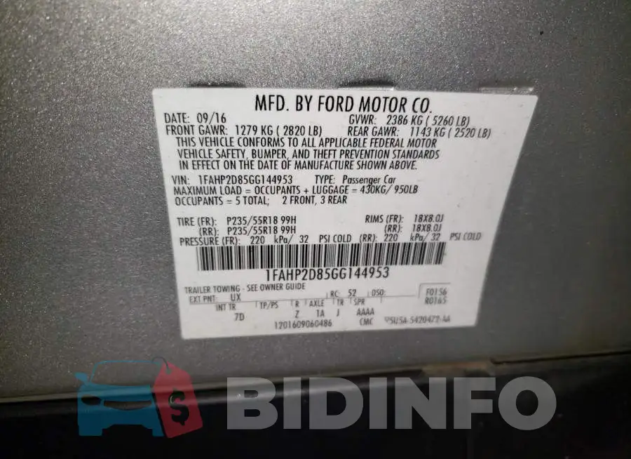 1FAHP2D85GG144953 Photo# 12