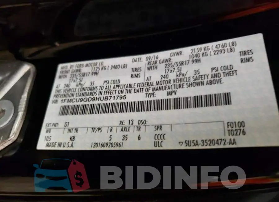 1FMCU9GD9HUB71795 Photo# 10