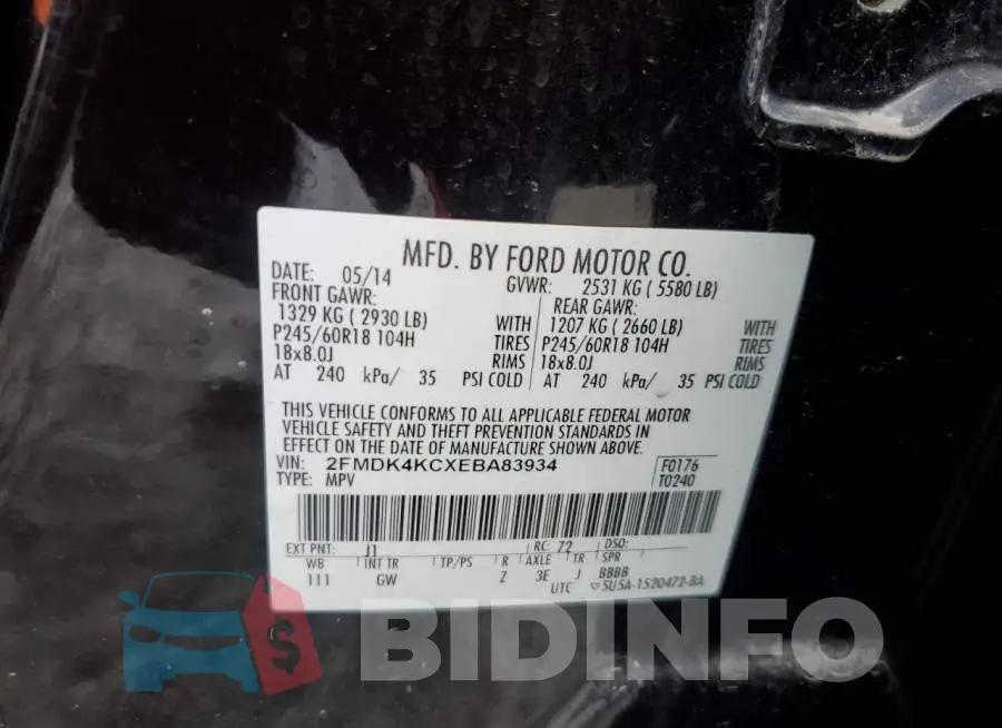 2FMDK4KCXEBA83934 Photo# 12