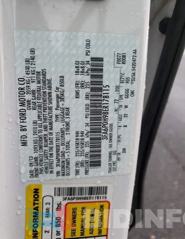 3FA6P0H98ER178115 Photo# 12