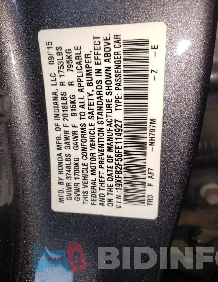 19XFB2F56FE114927 Photo# 12