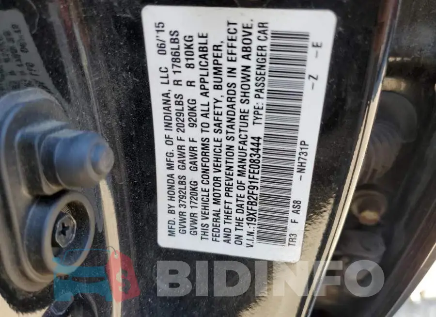 19XFB2F91FE083444 Photo# 13