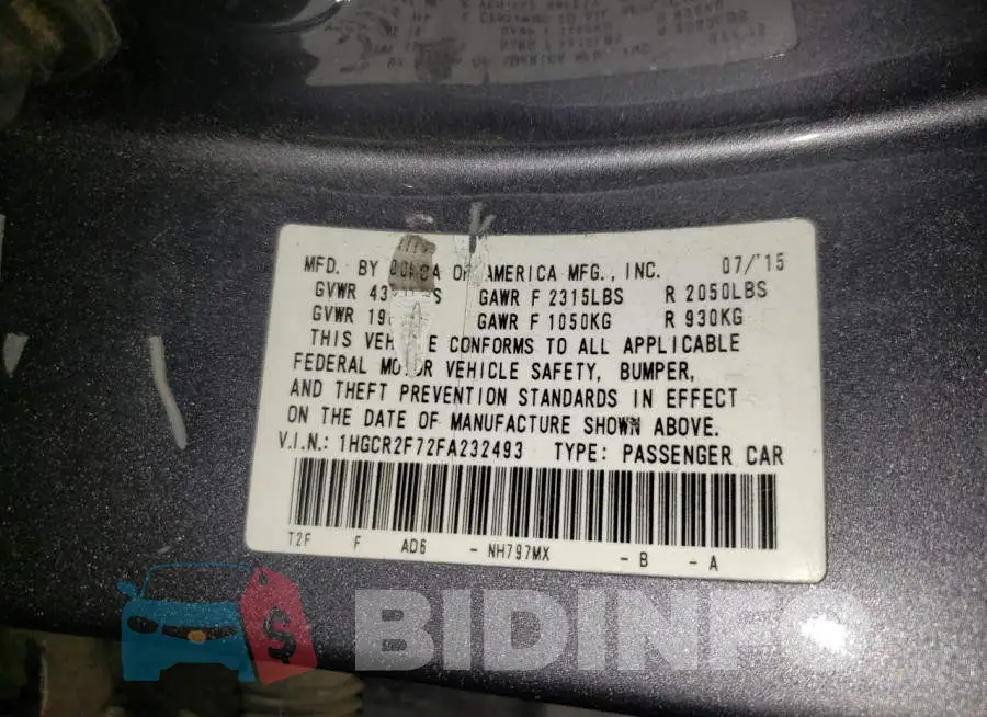 1HGCR2F72FA232493 Photo# 12
