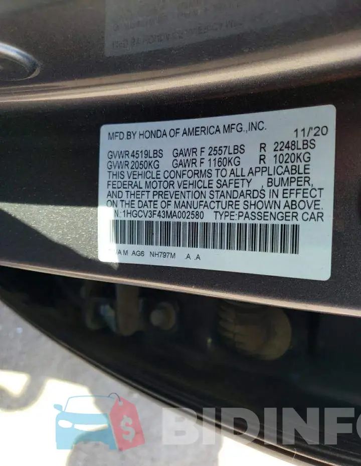 1HGCV3F43MA002580 Photo# 12