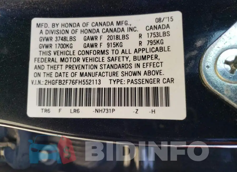 2HGFB2F76FH552113 Photo# 12
