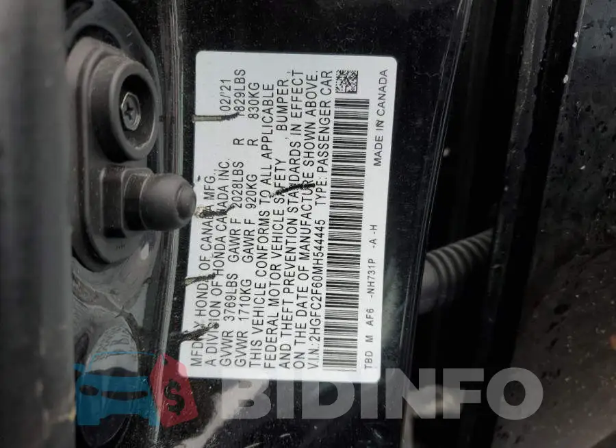 2HGFC2F60MH544445 Photo# 12