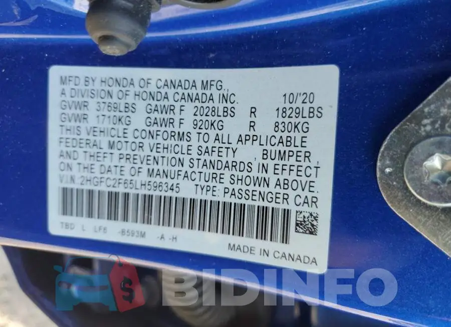 2HGFC2F65LH596345 Photo# 13