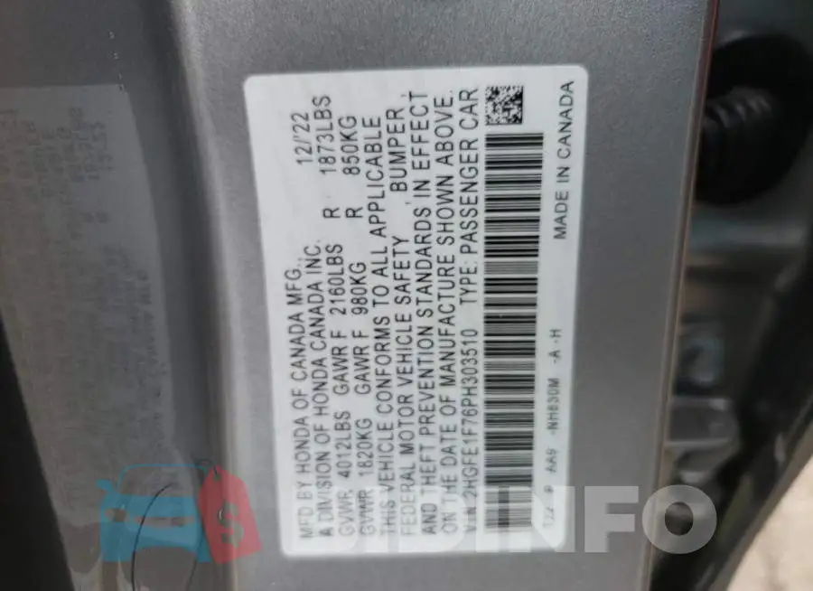 2HGFE1F76PH303510 Photo# 12