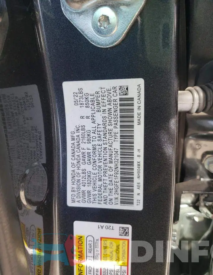 2HGFE1F92NH321047 Photo# 12