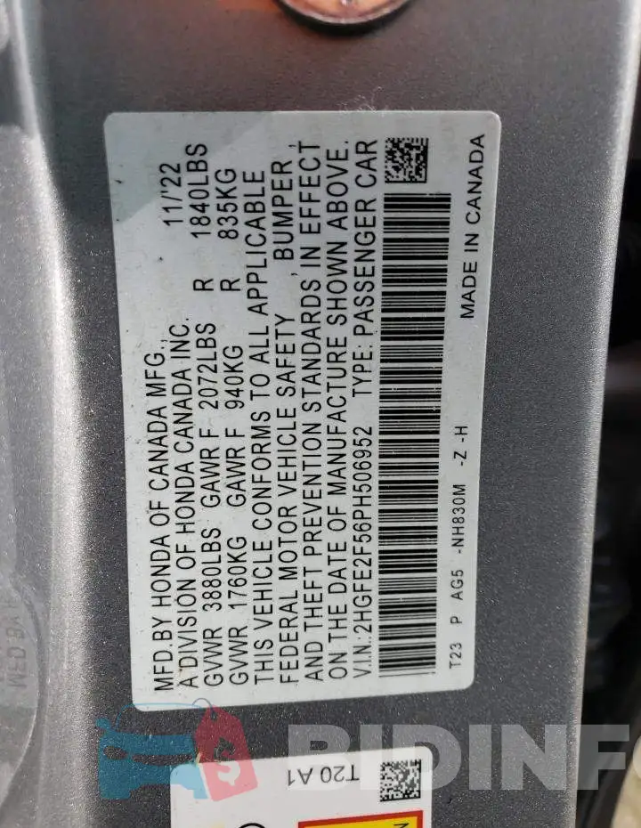 2HGFE2F56PH506952 Photo# 12