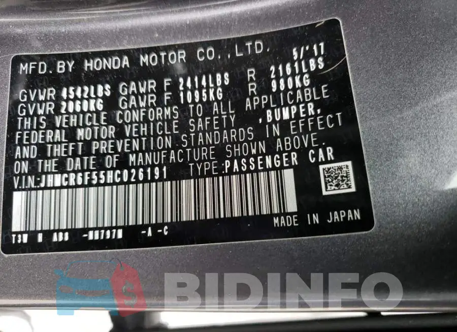 JHMCR6F55HC026191 Photo# 12