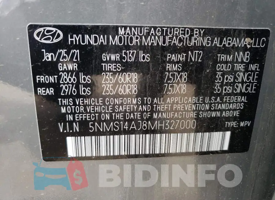 5NMS14AJ8MH327000 Photo# 13