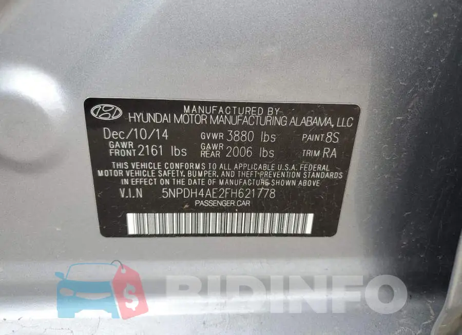 5NPDH4AE2FH621778 Photo# 12