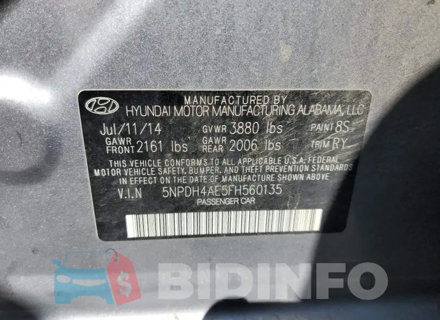 5NPDH4AE5FH560135 Photo# 12