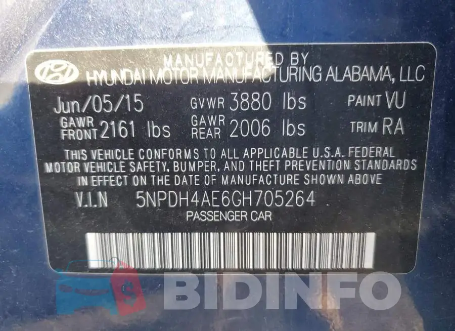 5NPDH4AE6GH705264 Photo# 12