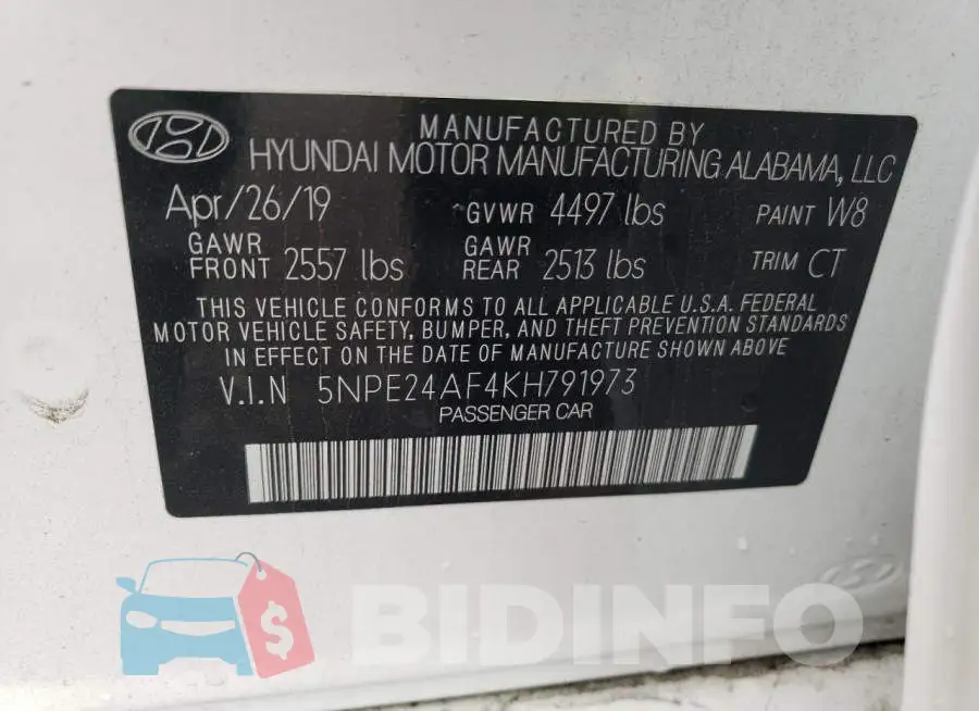 5NPE24AF4KH791973 Photo# 12