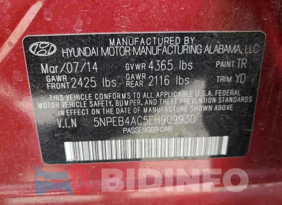 5NPEB4AC5EH909930 Photo# 12