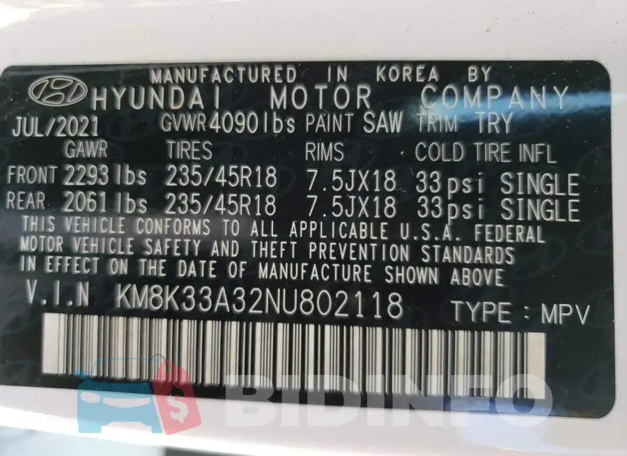 KM8K33A32NU802118 Photo# 13