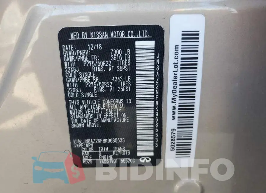 JN8AZ2NF8K9685533 Photo# 13