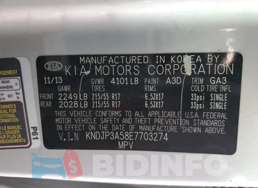 KNDJP3A58E7703274 Photo# 12
