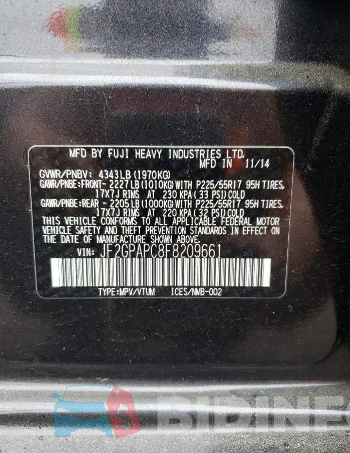 JF2GPAPC8F8209661 Photo# 12