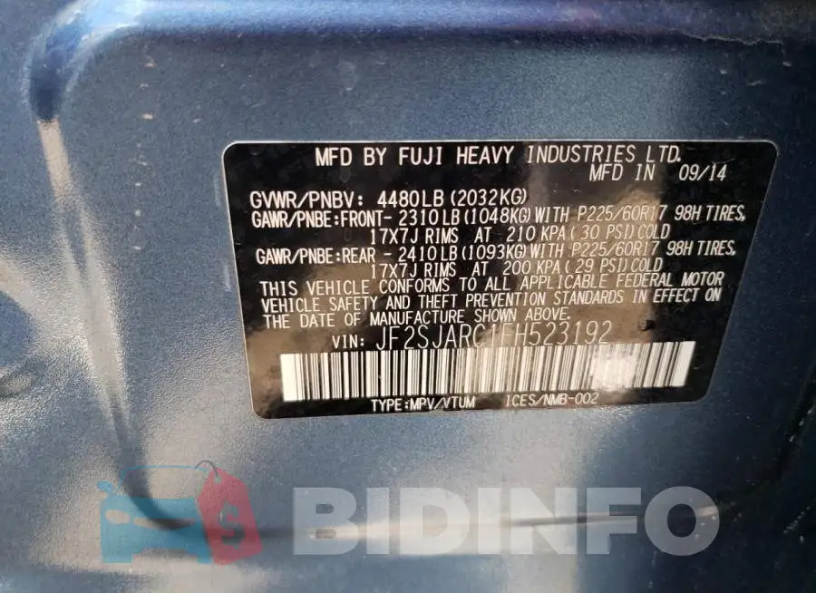 JF2SJARC1FH523192 Photo# 12