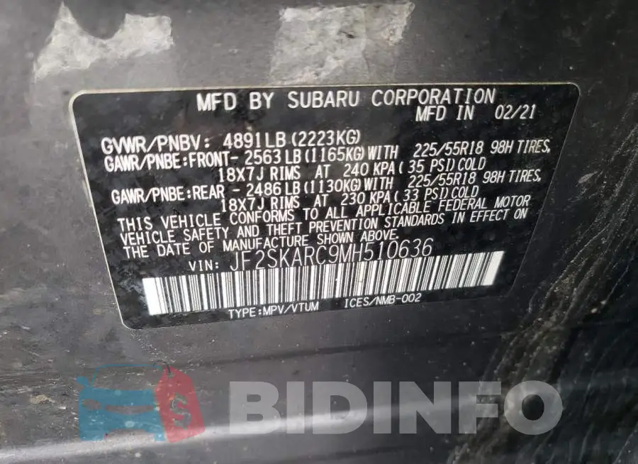 JF2SKARC9MH510636 Photo# 12