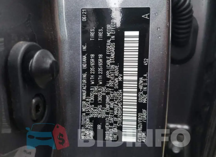 5TDBZRBH5MS129294 Photo# 13