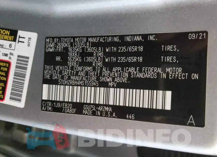 5TDHZRBH4MS155945 Photo# 13