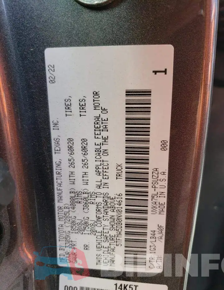 5TFMA5DB0NX014616 Photo# 12