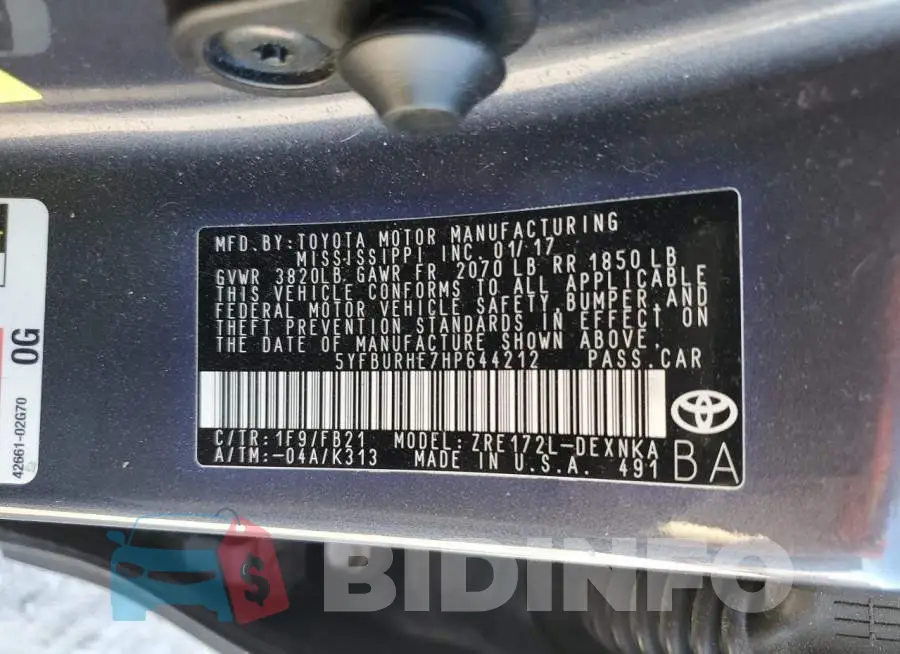 5YFBURHE7HP644212 Photo# 13