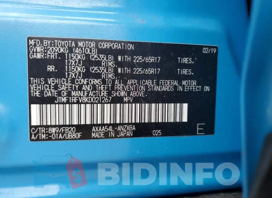 JTMF1RFV8KD021267 Photo# 13