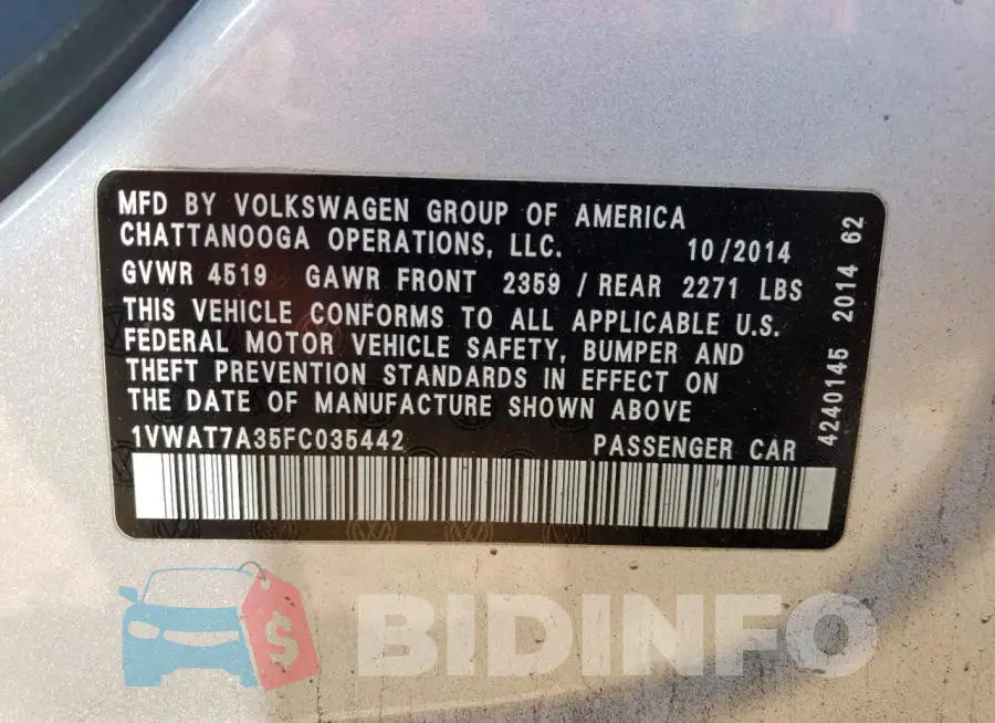 1VWAT7A35FC035442 Photo# 12