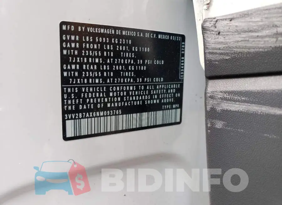 3VV2B7AX6NM093765 Photo# 13