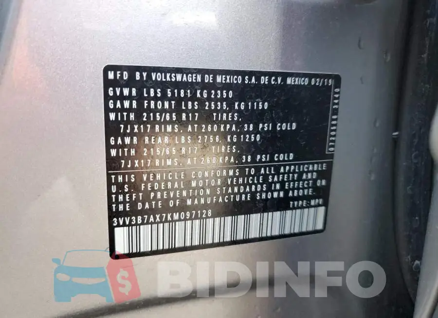 3VV3B7AX7KM097128 Photo# 14
