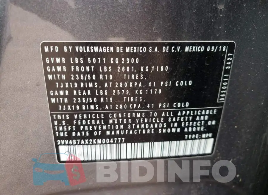 3VV4B7AX2KM004777 Photo# 12