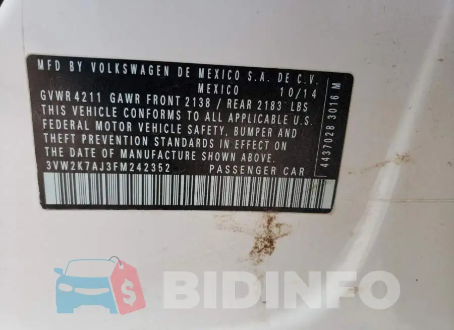 3VW2K7AJ3FM242352 Photo# 12