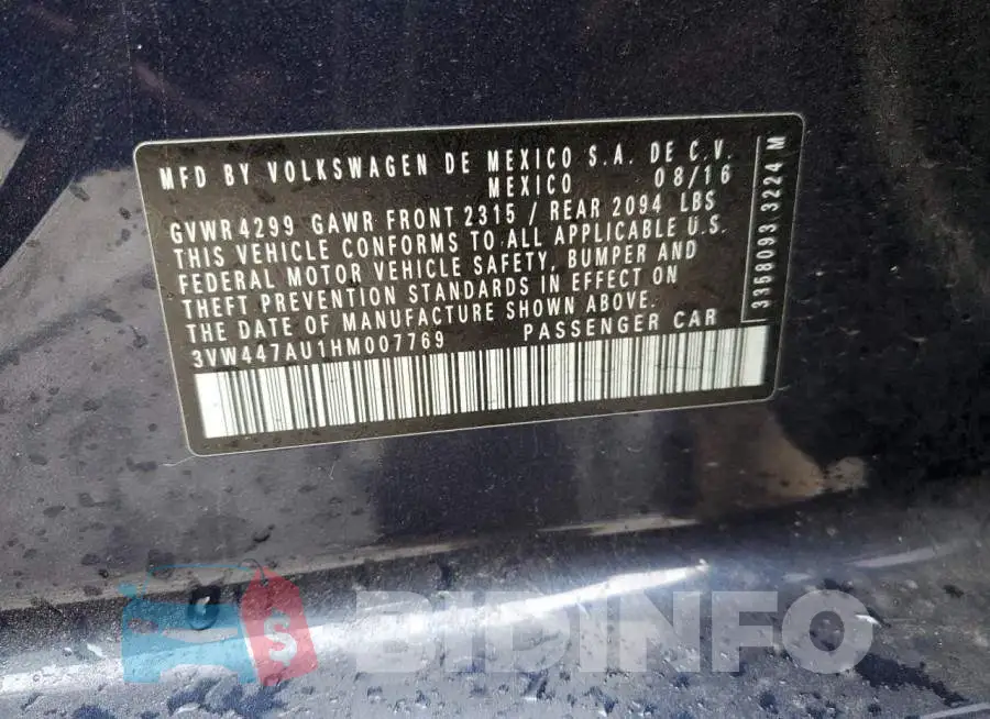 3VW447AU1HM007769 Photo# 13