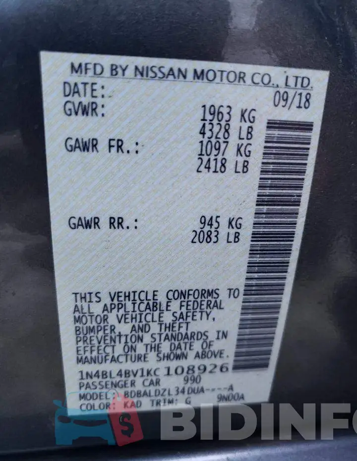 1N4BL4BV1KC108926 Photo# 12