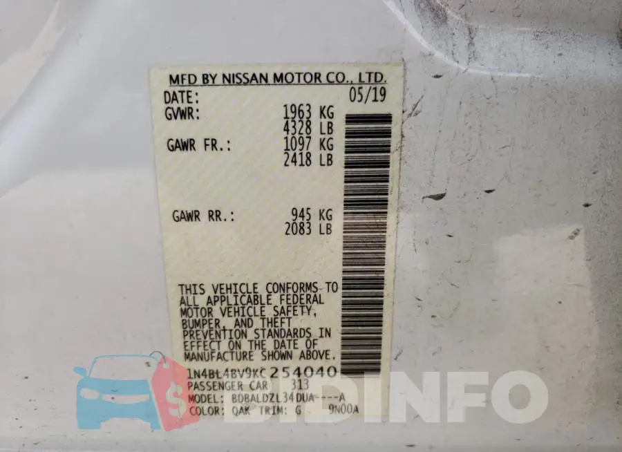 1N4BL4BV9KC254040 Photo# 12