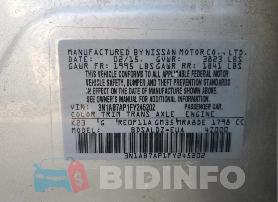 3N1AB7AP1FY245202 Photo# 12