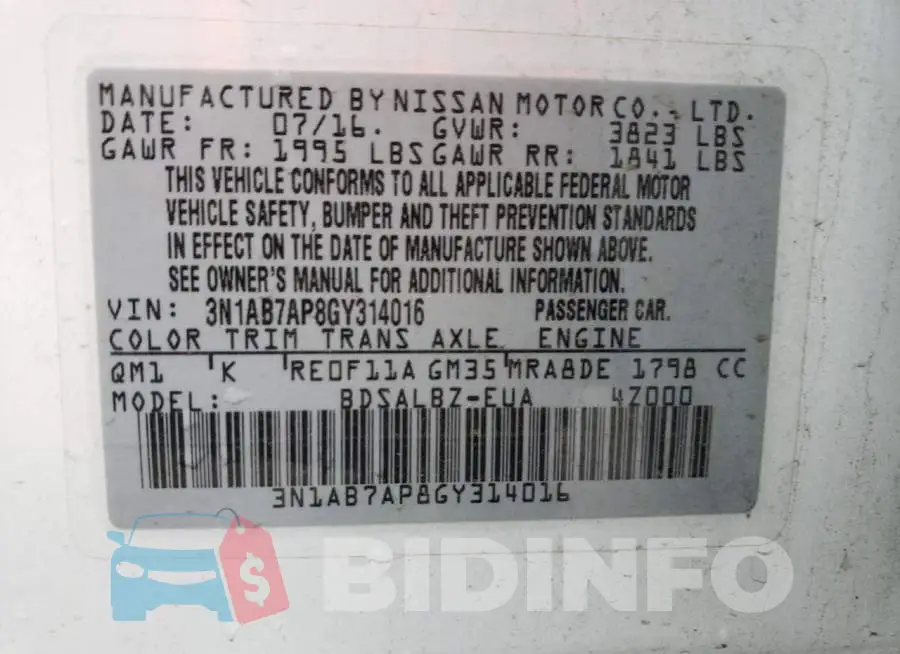 3N1AB7AP8GY314016 Photo# 12