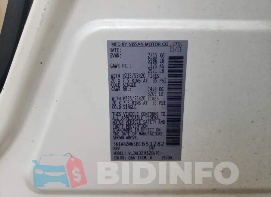 5N1AR2MN5EC651282 Photo# 13